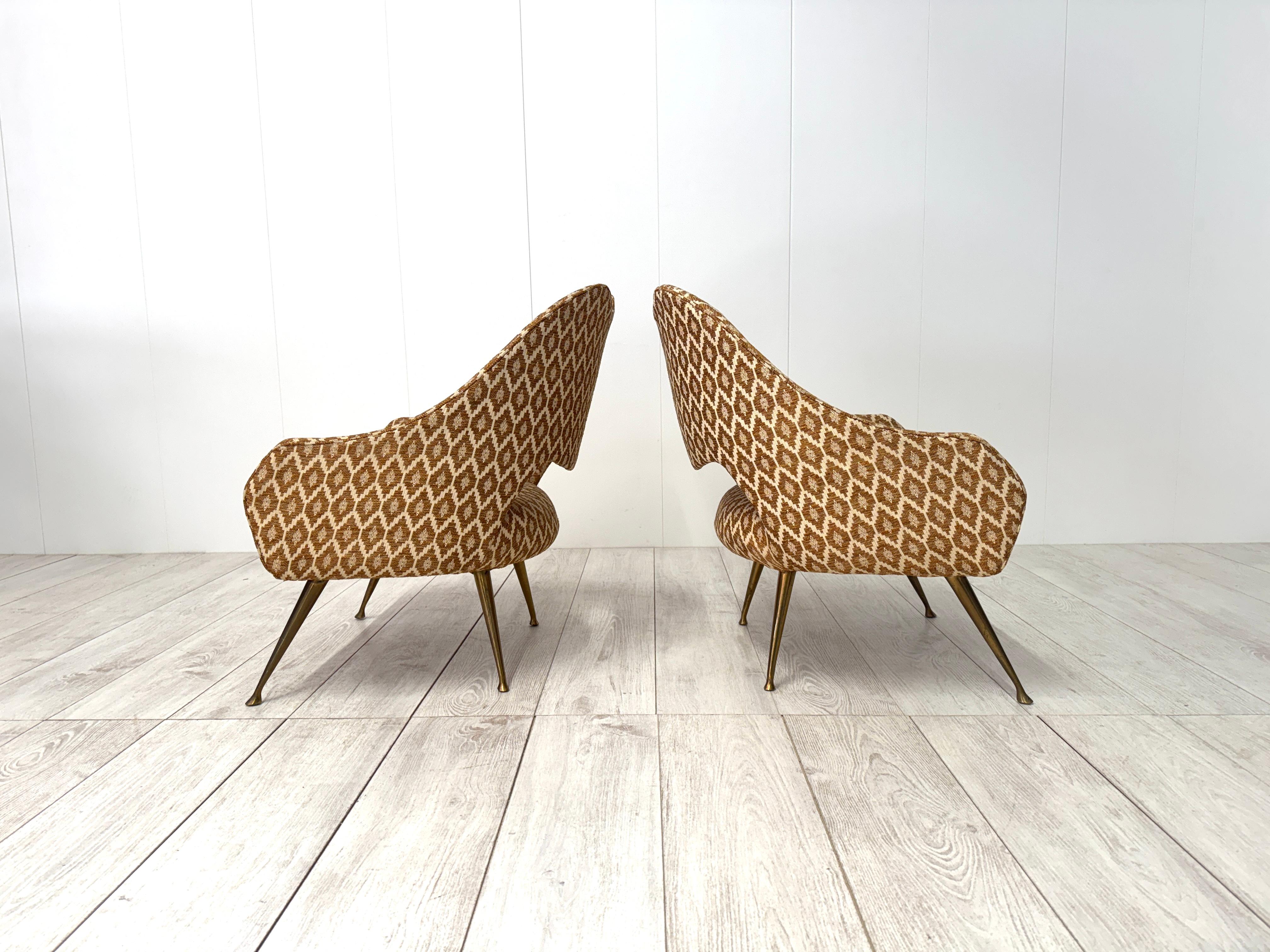 Brass Pair of small armchairs, Italian prod., 1960s