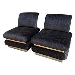 Coppia di poltroncine rivestite in velluto nero con puntini in lurex, 1970s