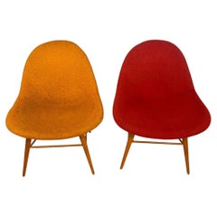 Juego de dos sillones vintage italianos de madera y tela, de los años 60