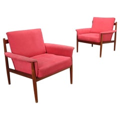 Juego de dos sillones «118» de Grete Jalk para France & Son, de los años 60, de color rojo