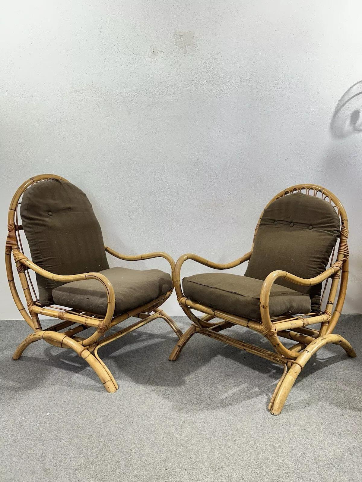 Italian Paire de fauteuils à bascule en bambou des années 1970 en vente