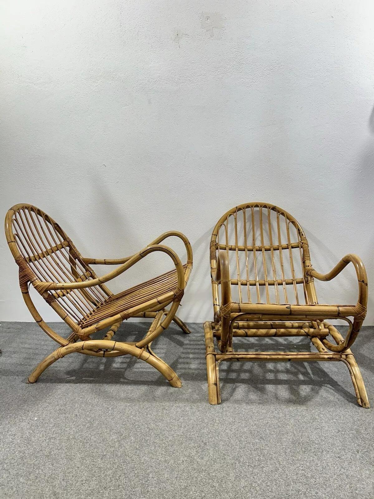 Paire de fauteuils à bascule en bambou des années 1970 Bon état - En vente à Taranto, IT