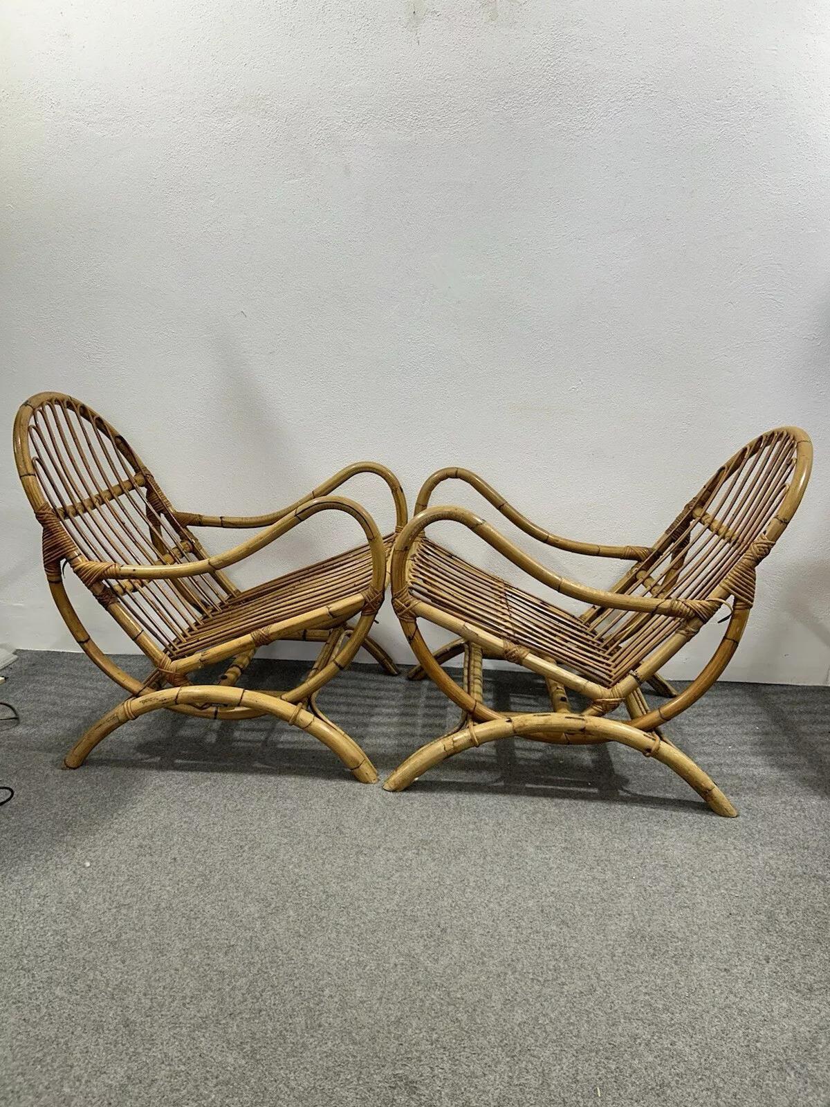 Late 20th Century Paire de fauteuils à bascule en bambou des années 1970 en vente