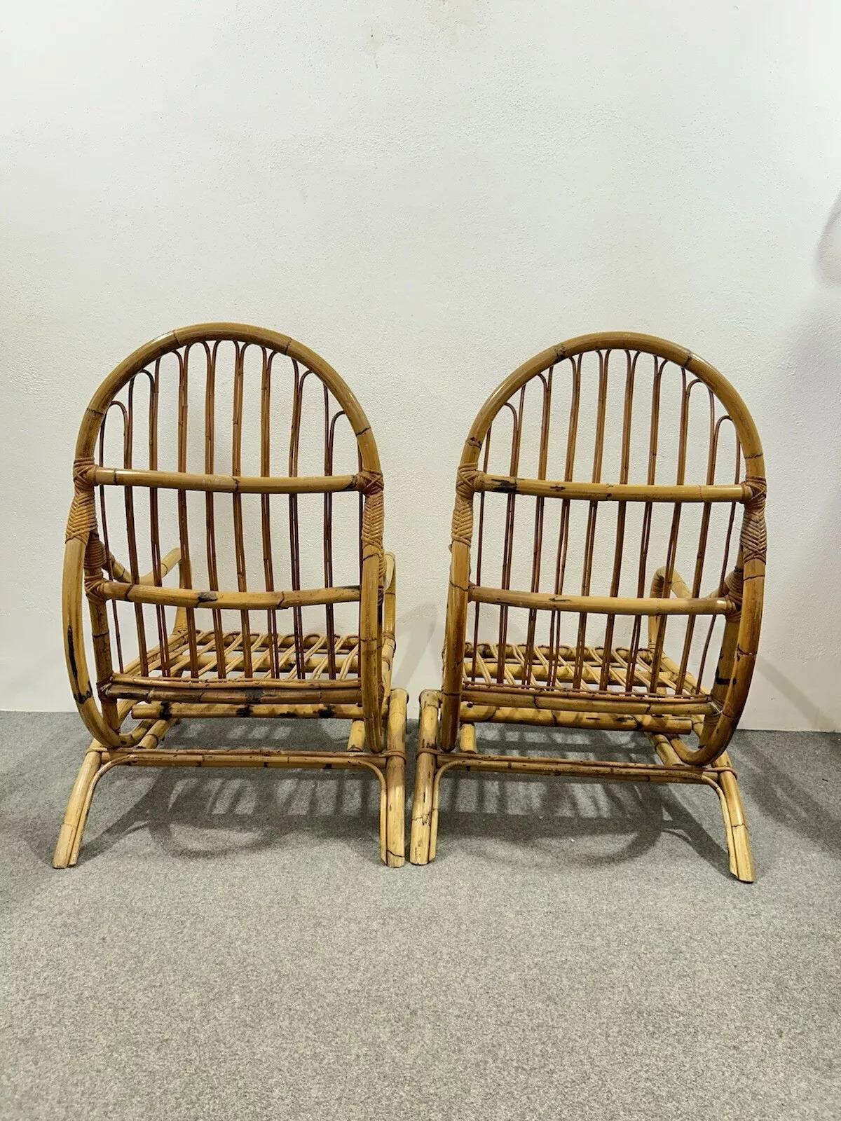 Bambou Paire de fauteuils à bascule en bambou des années 1970 en vente