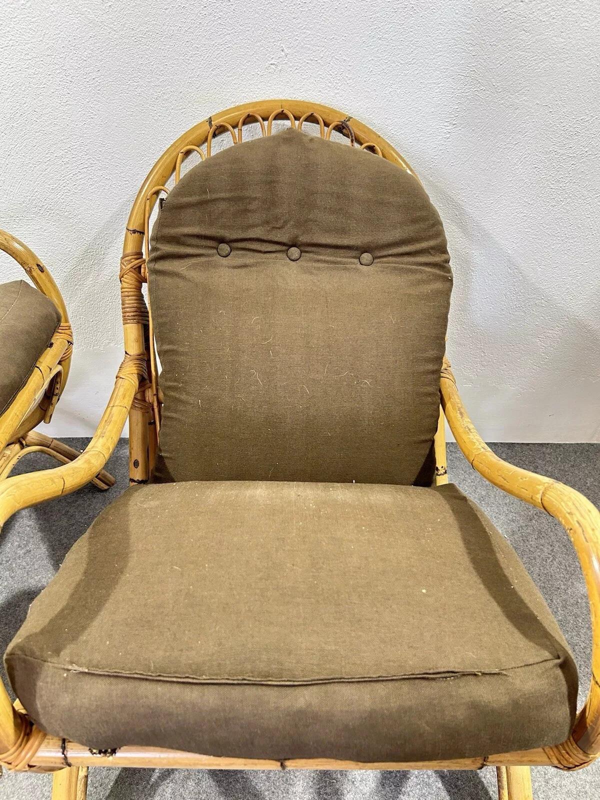 Paire de fauteuils à bascule en bambou des années 1970 en vente 1