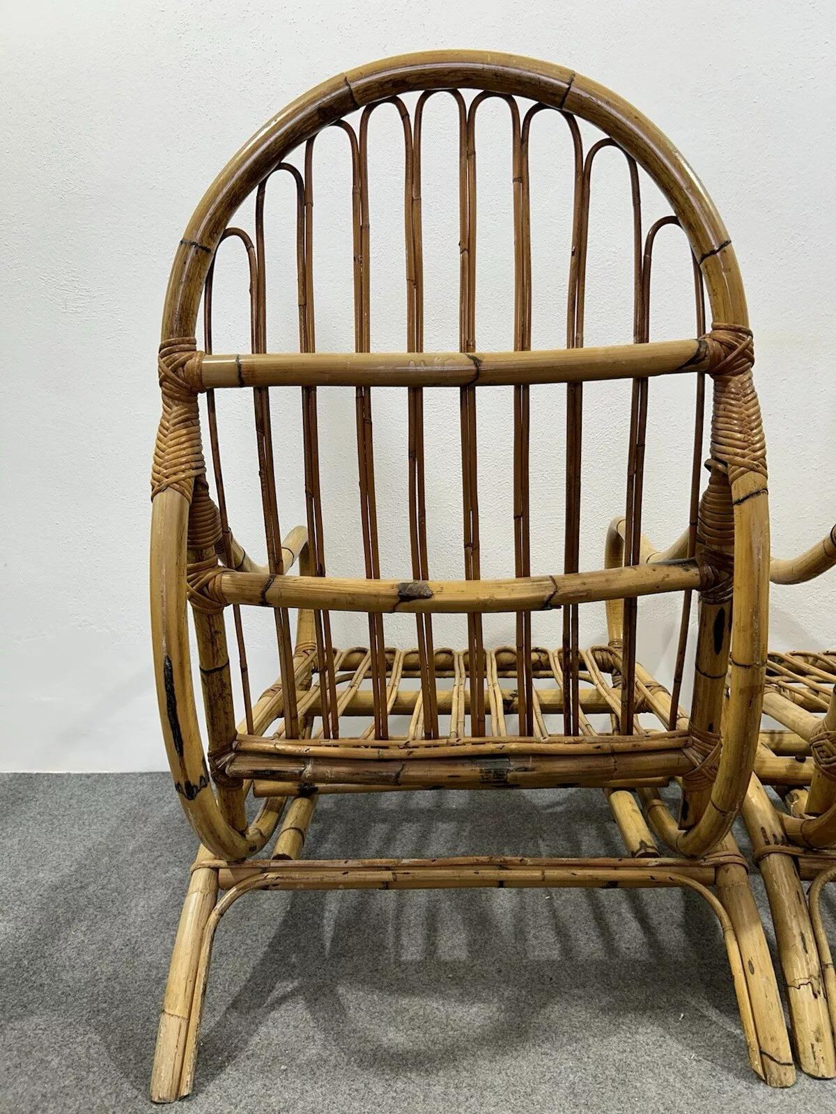 Paire de fauteuils à bascule en bambou des années 1970 en vente 2
