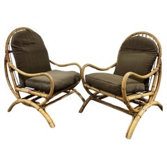Vintage Pair of 1970's Bamboo Rocking Armchairs