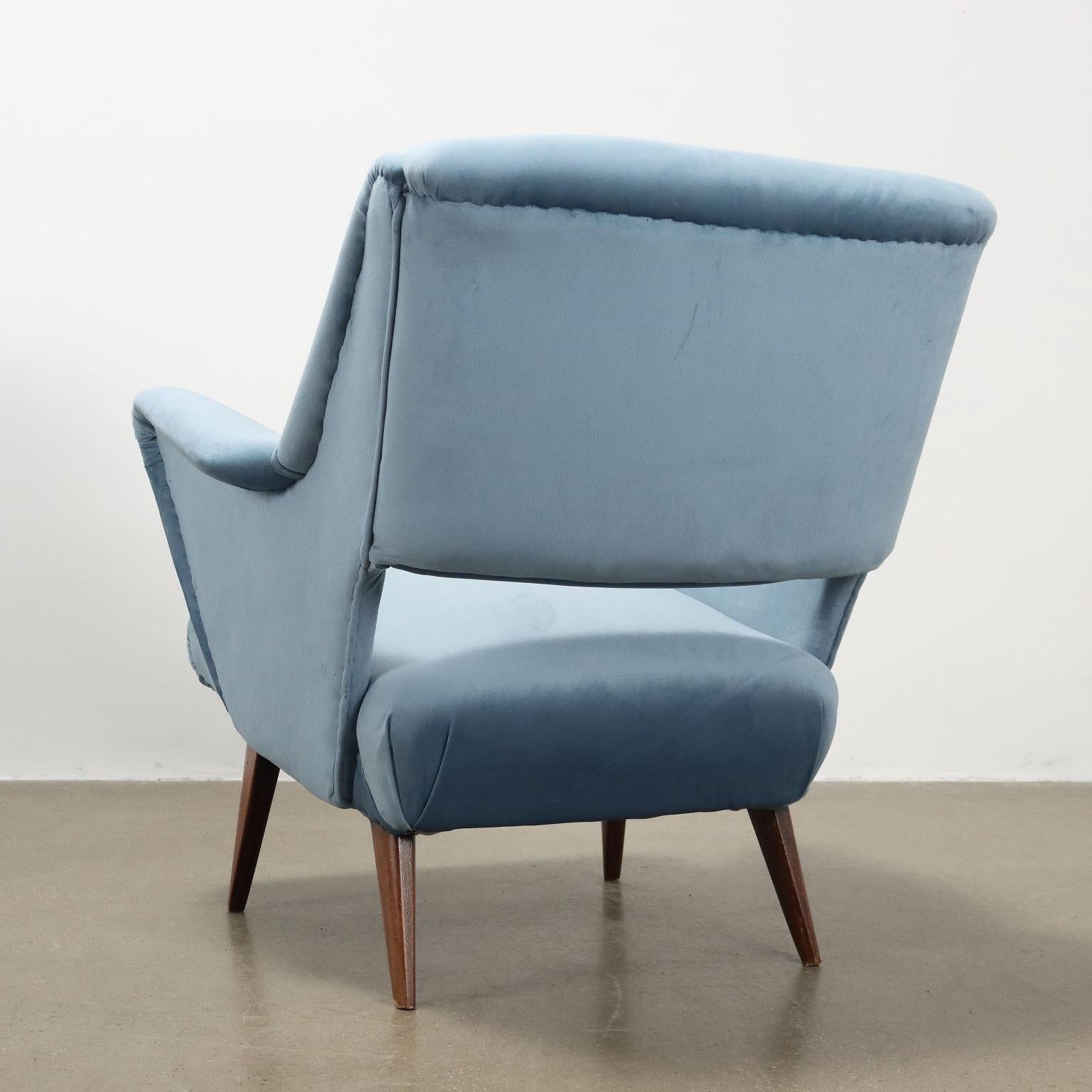 Pair of 1950s Blue Armchairs For Sale 3