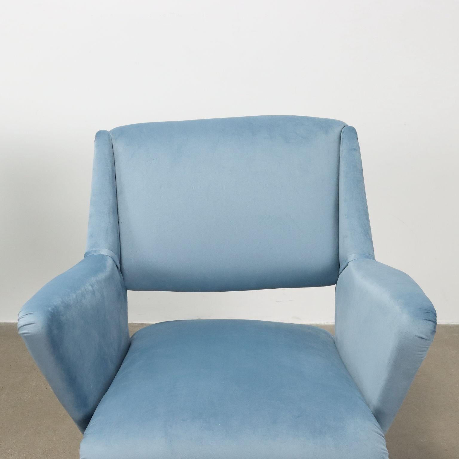 Italian Pair of 1950s Blue Armchairs For Sale