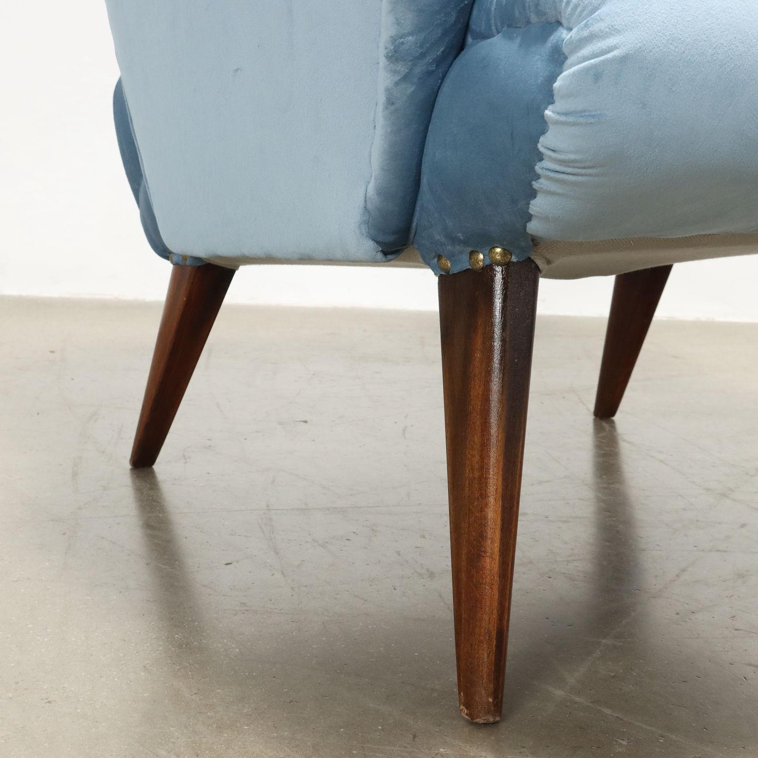Velvet Pair of 1950s Blue Armchairs For Sale