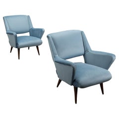 Vintage Pair of 1950s Blue Armchairs