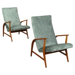 Vintage Pair of 1950s Armchairs with Beech Armrests