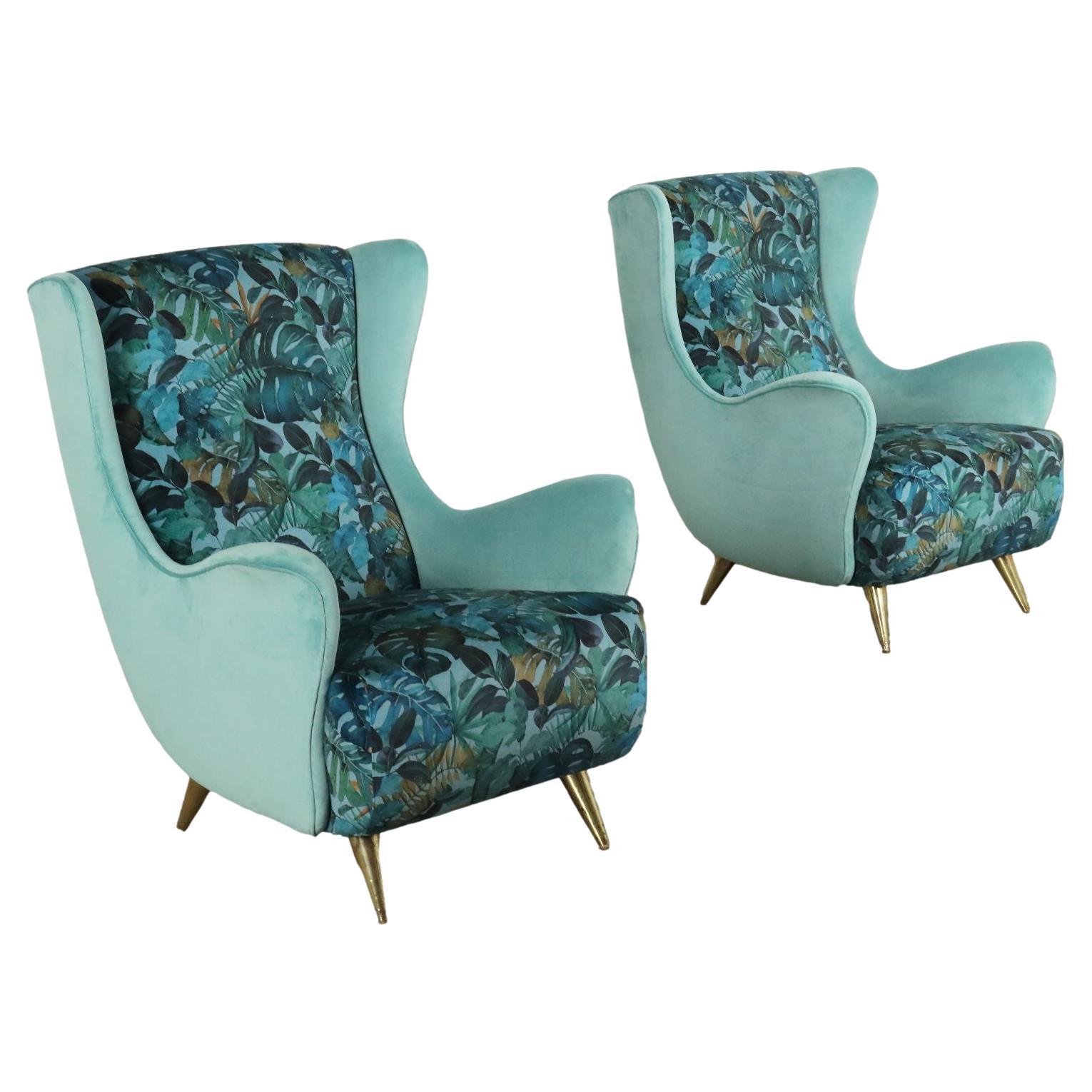 Pair of 1950s Armchairs in light blue and multicolor