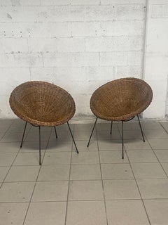 Coppia di poltrone Anni '50 aus Rattan und Eisen