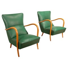 Paire de fauteuils en simili-cuir vert des années 1950