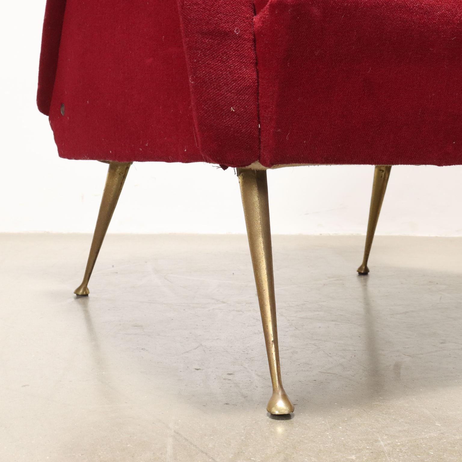Mid-20th Century Paire de fauteuils en tissu rouge des années 1950 en vente