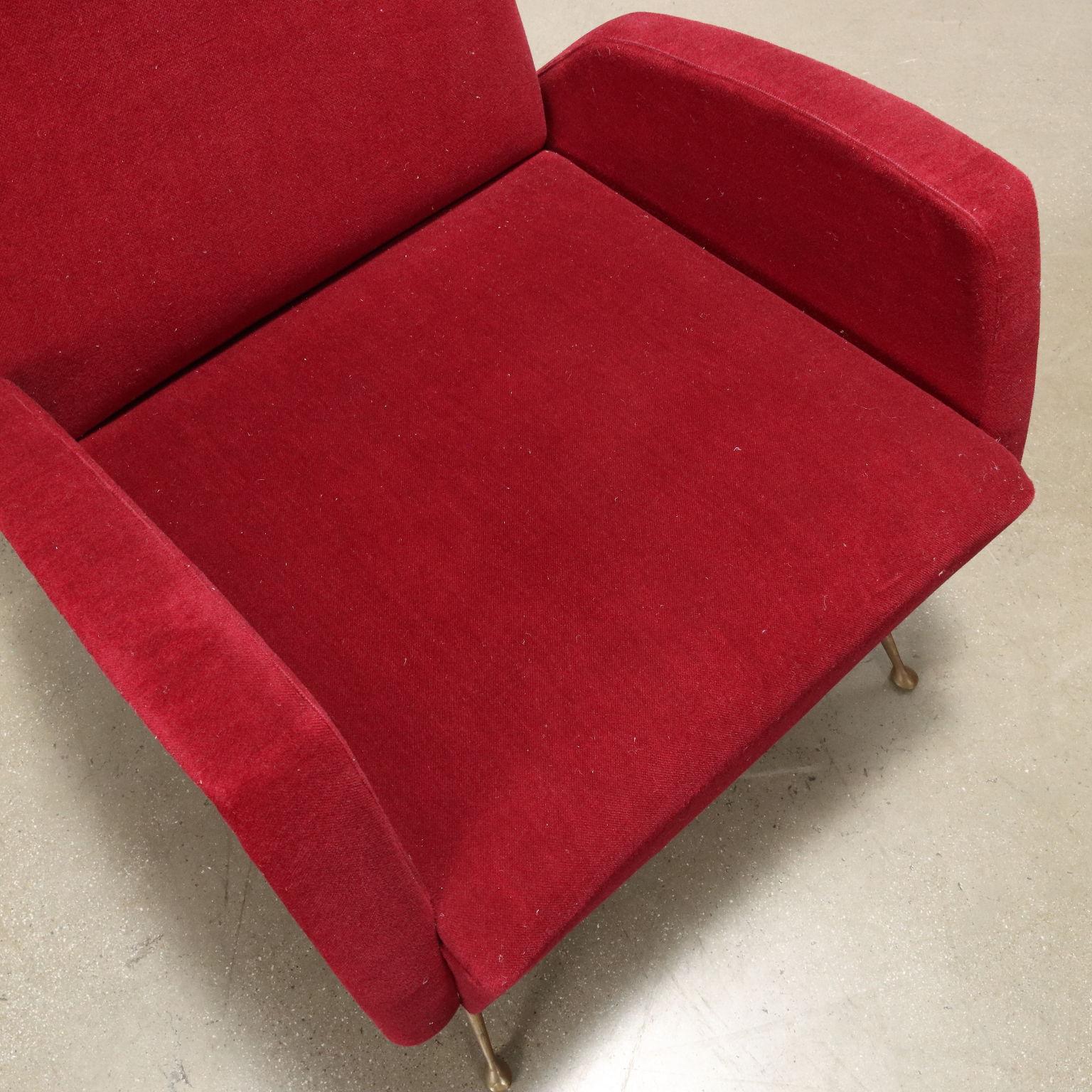 Tissu Paire de fauteuils en tissu rouge des années 1950 en vente