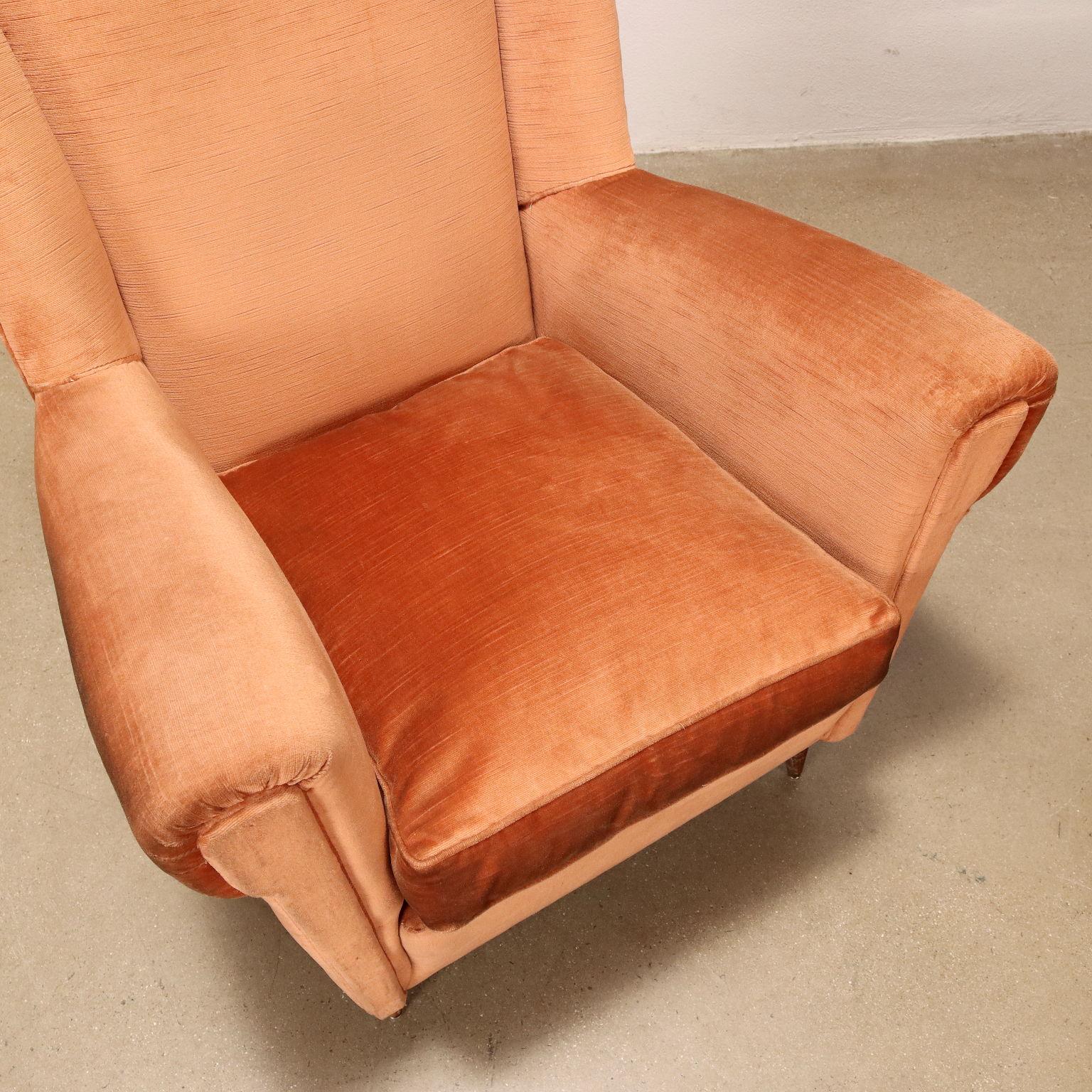 Velvet Pair of 1950s armchairs in orange velvet For Sale