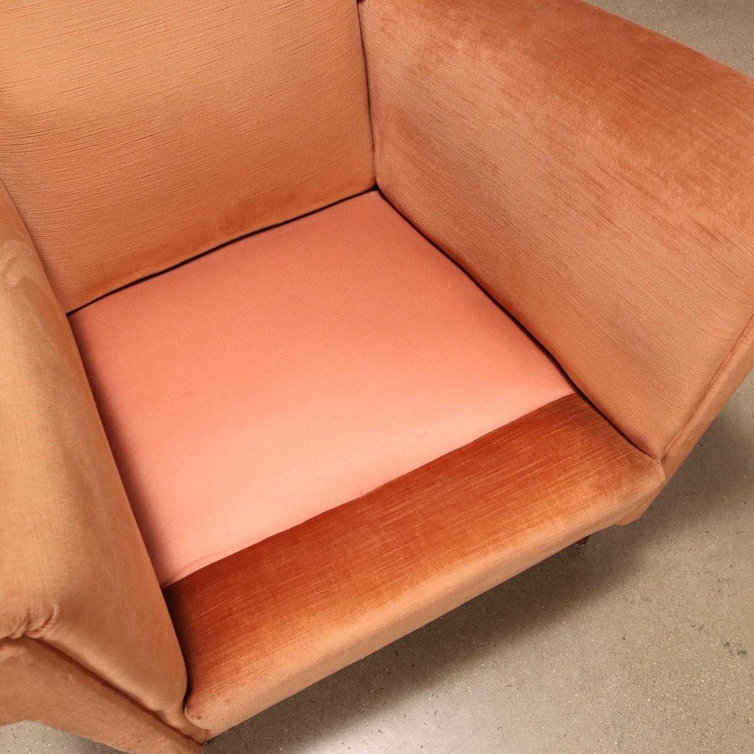 Pair of 1950s armchairs in orange velvet For Sale 1