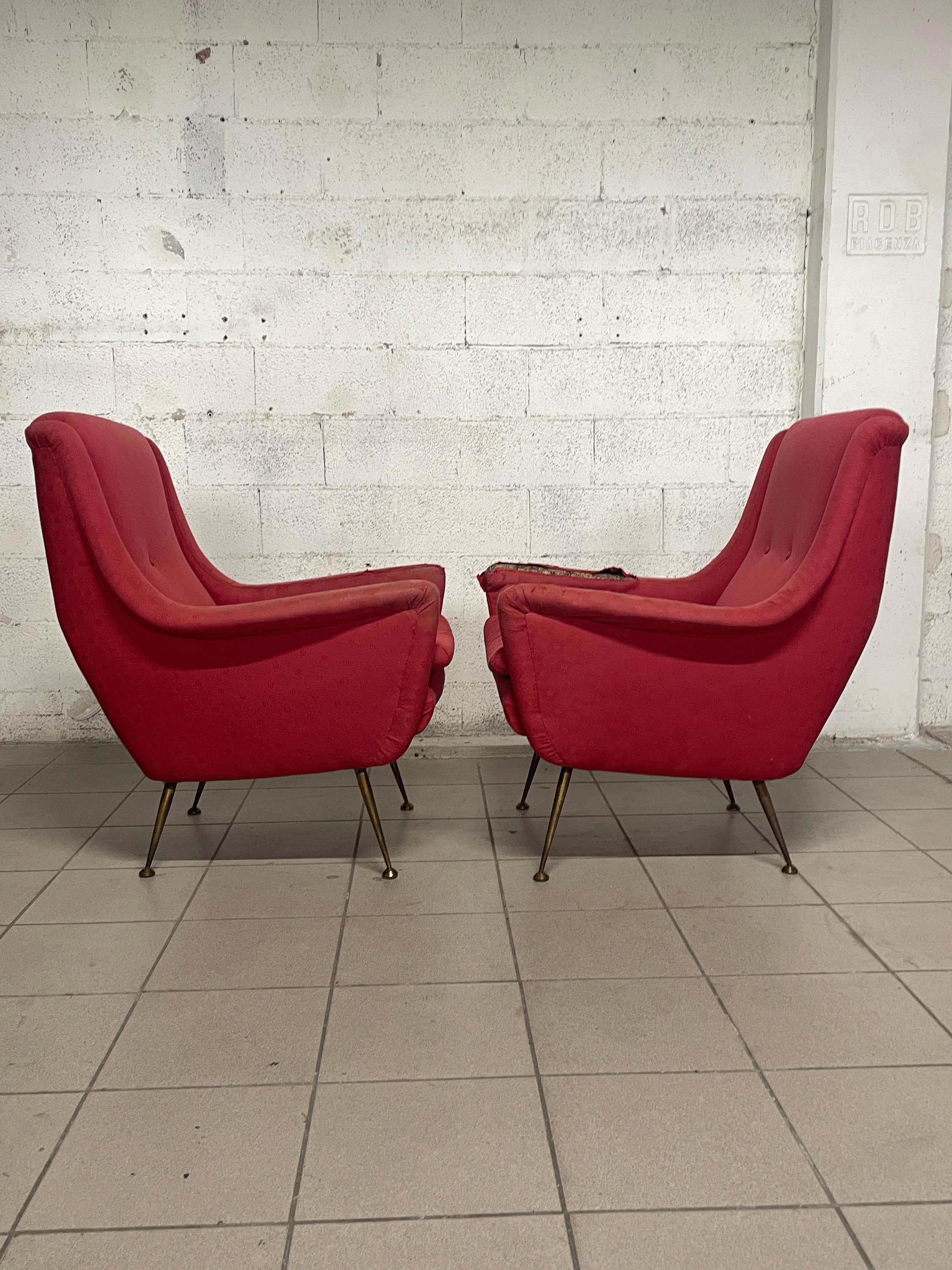 Italian Coppia di poltrone anni '50 manifattura italiana For Sale