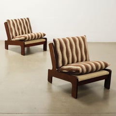 Pareja de sillones de los años 60-70 con tela a rayas, restaurados