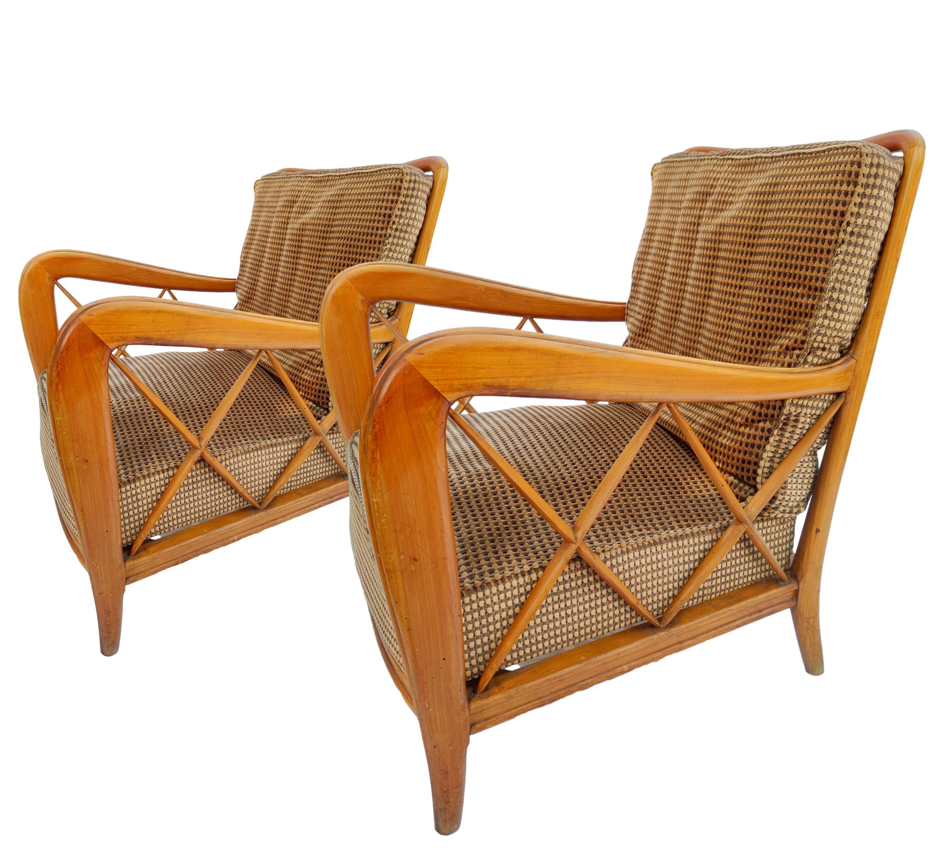 Italian pair of 60s design paolo buffa vintage armchairs For Sale
