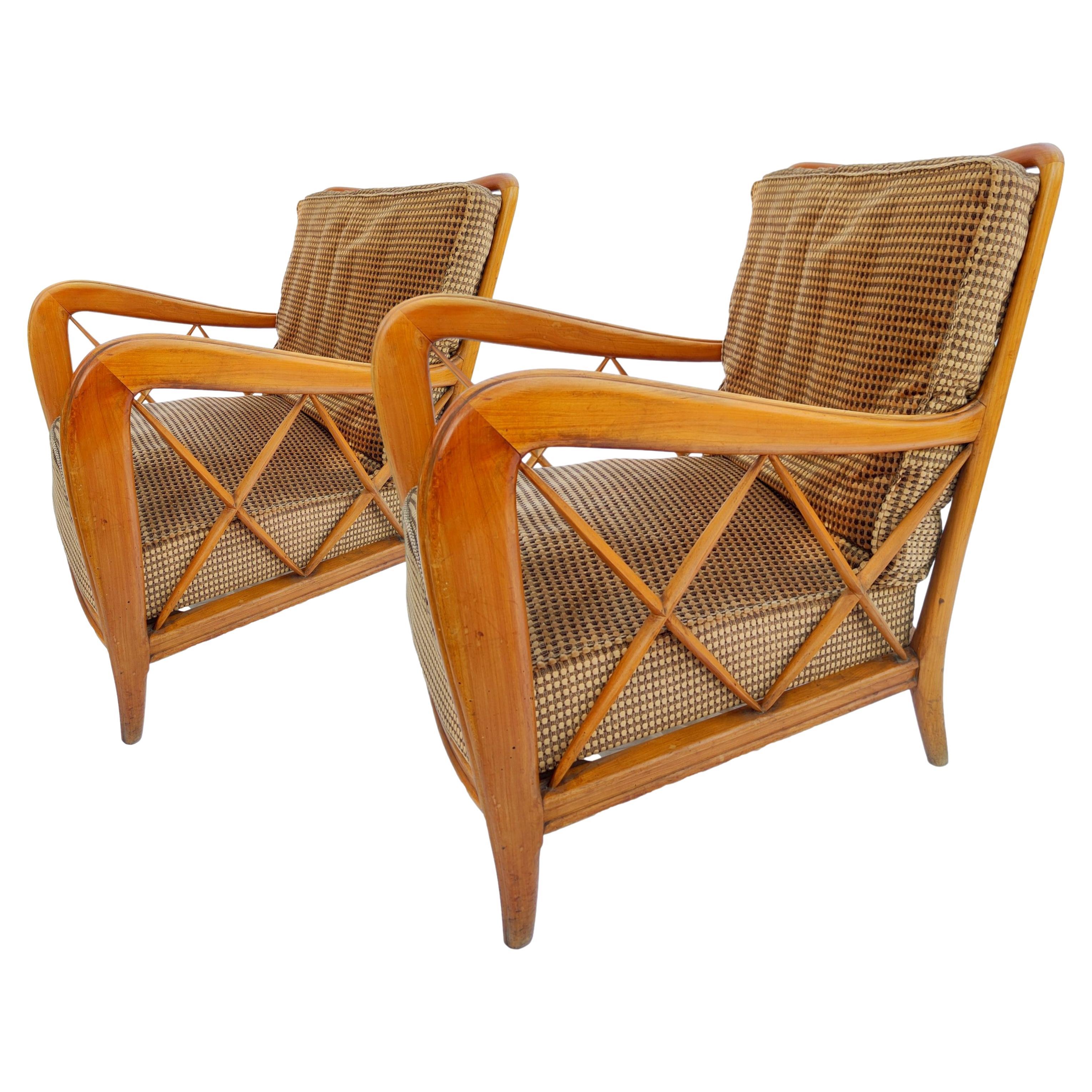 pair of 60s design paolo buffa vintage armchairs For Sale
