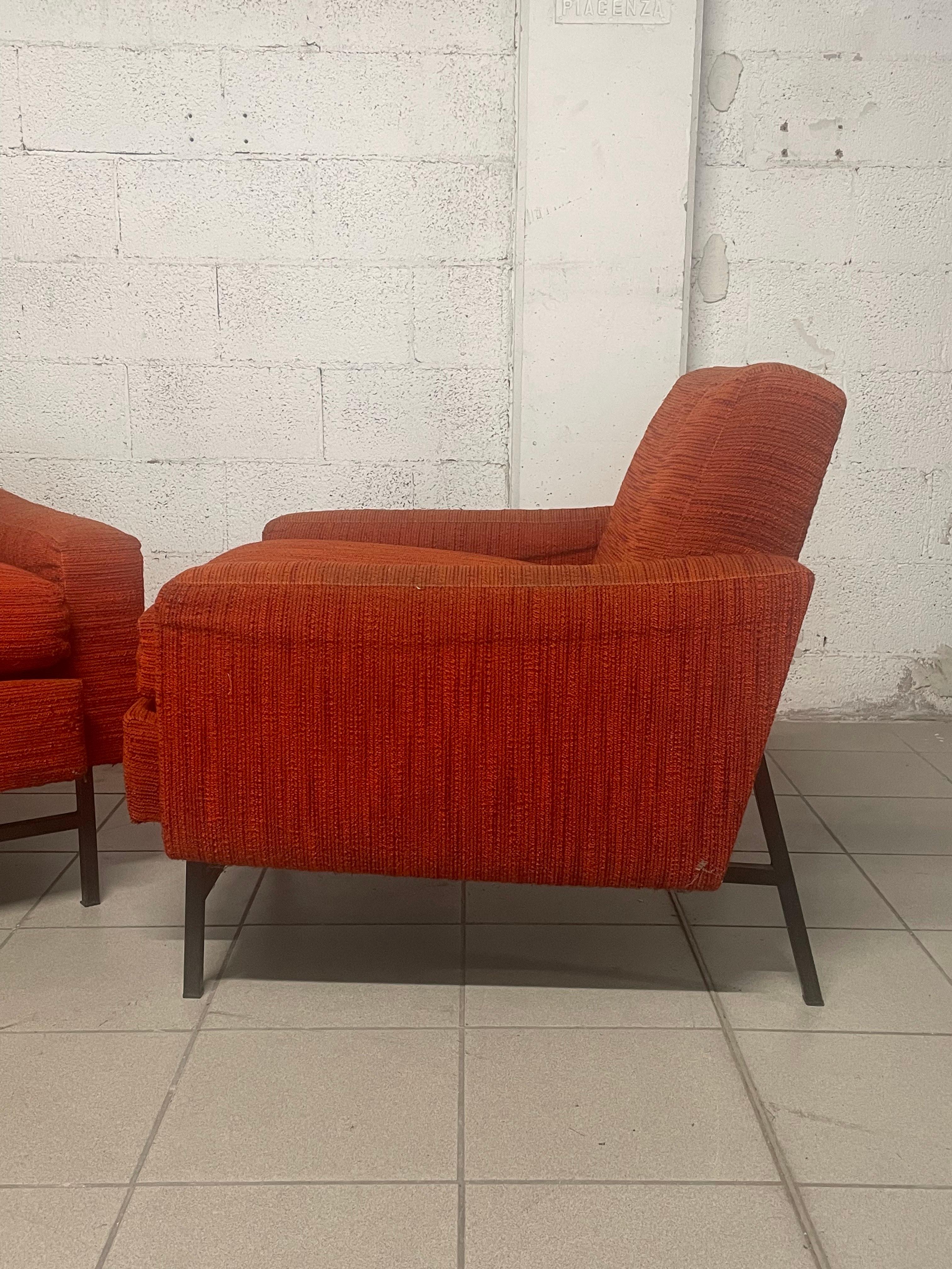 Pair of 1960s iron and fabric armchairs In Good Condition For Sale In SAN PIETRO MOSEZZO, NO