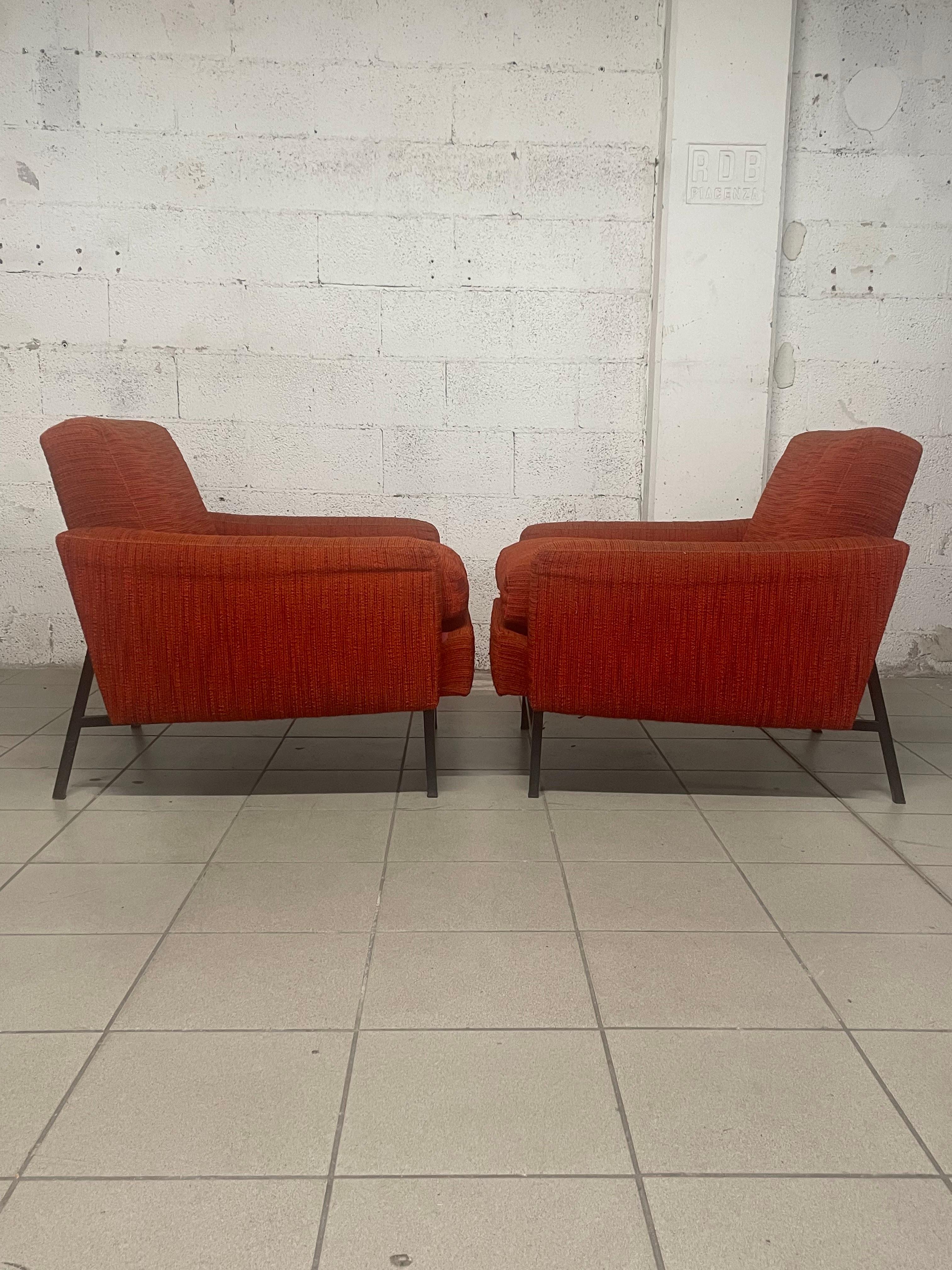 Fabric Pair of 1960s iron and fabric armchairs For Sale