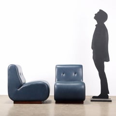 Coppia di Poltrone Anni 70 in finta pelle blu