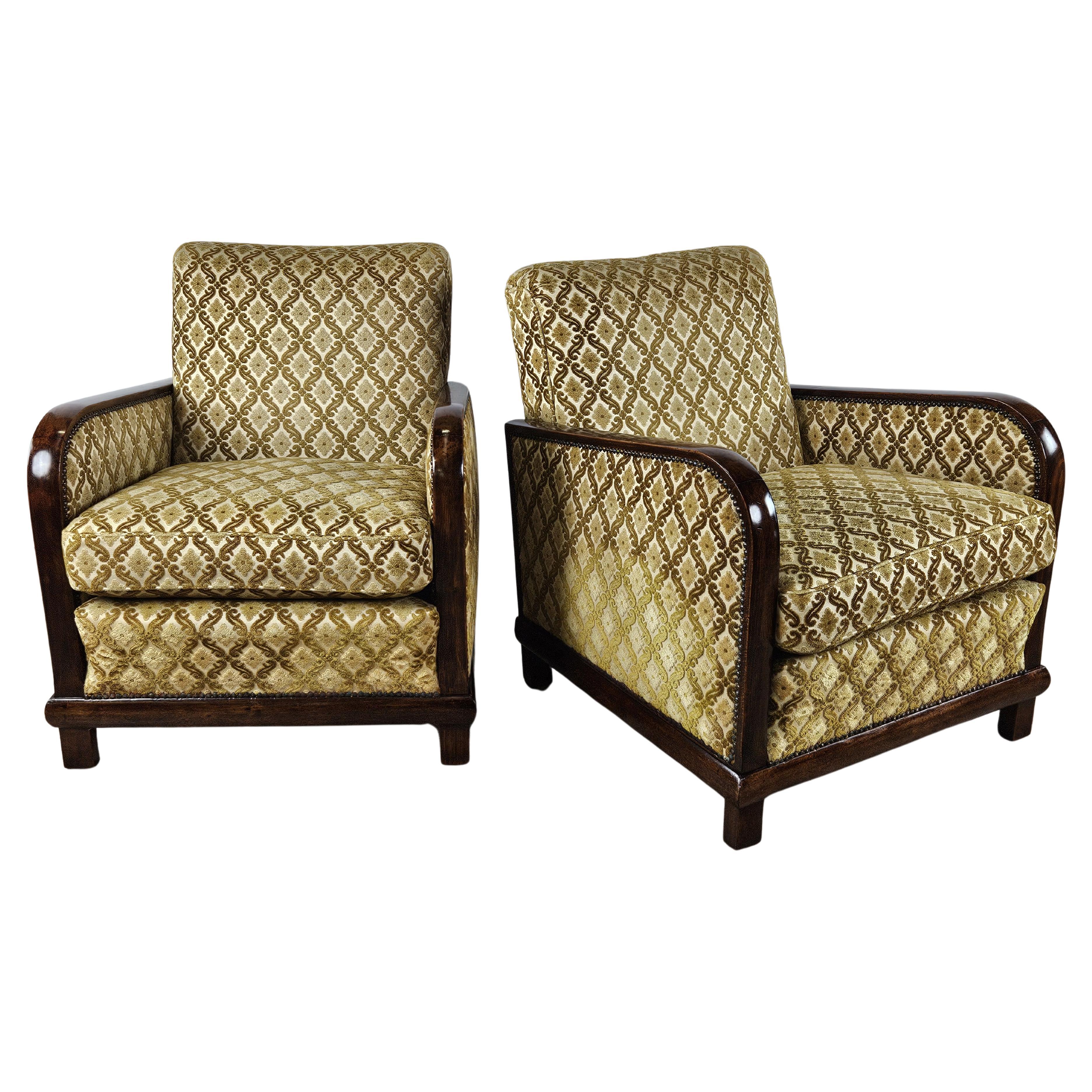 Pair of 1930s Art Deco armchairs upholstered in floral fabric