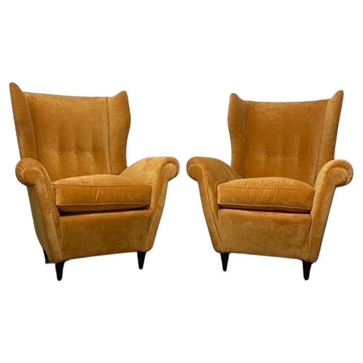Pair of 1940s bergère armchairs, Italian manufacture For Sale