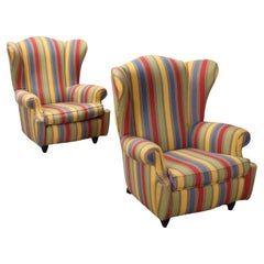 Paar Bergere-Sessel aus den 1950er/60er Jahren mit gestreiftem Stoff