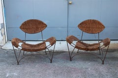 Pareja de sillones Cappellini Tom Dixon Banana Metal y paja Italia 1980