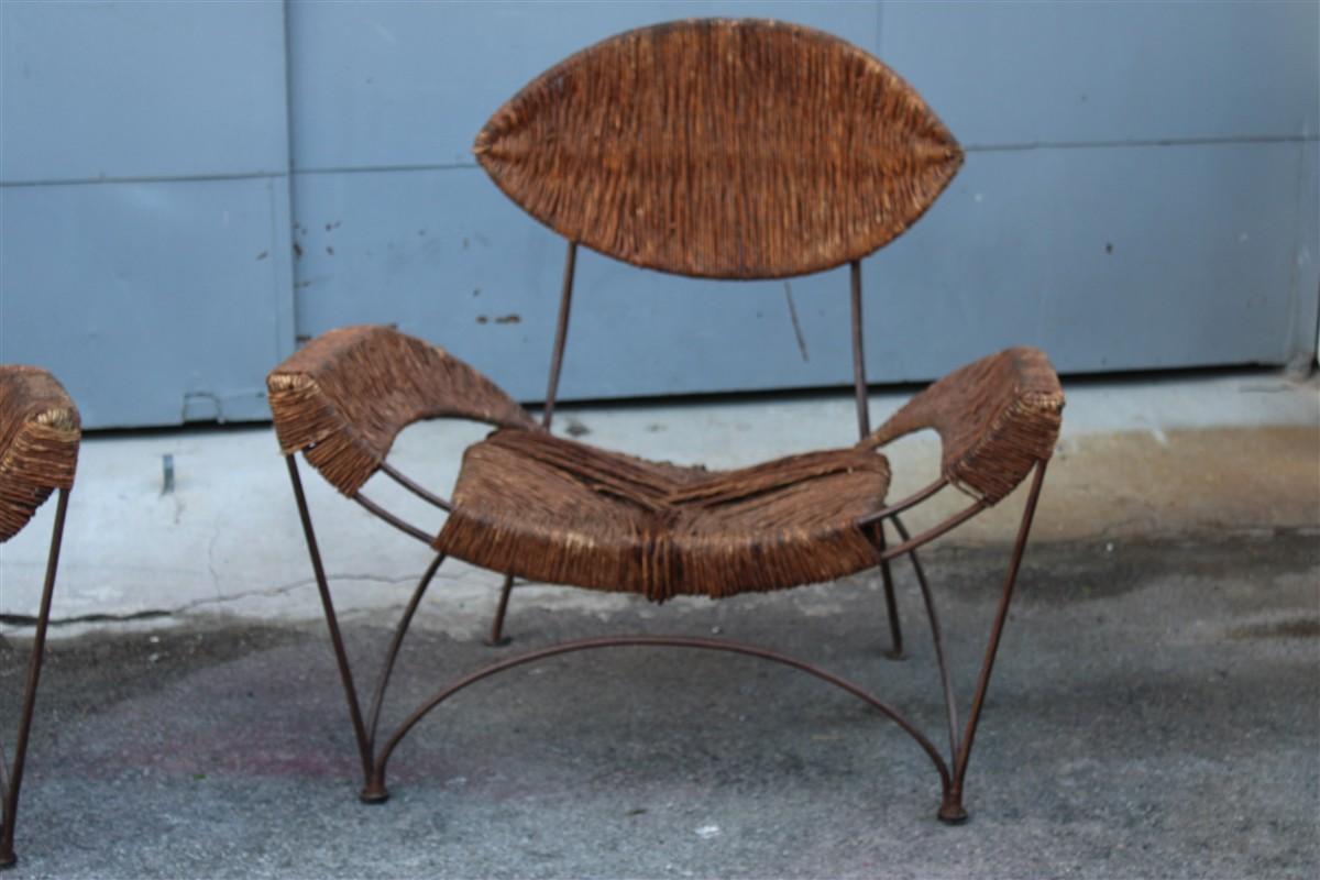 Coppia di Poltrone Cappellini Tom Dixon Banana Metallo e paglia Italia 1980 Minimalista en venta