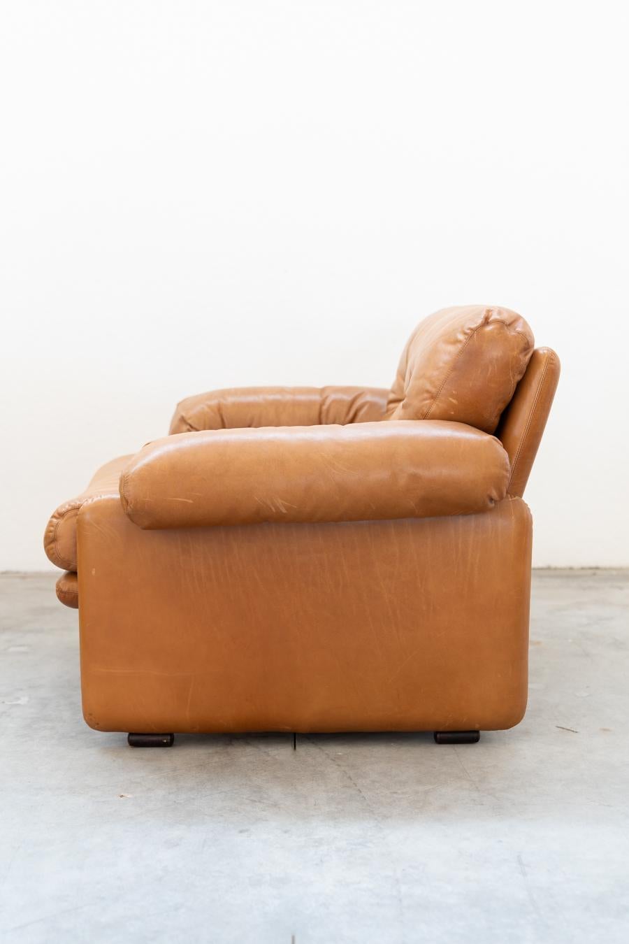 Pair of armchairs with pouf in cognac color model 