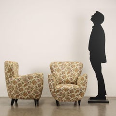 Mid-Century Modern Armchairs, Jacquard Fabric, Wooden Legs, Italy, 1950s