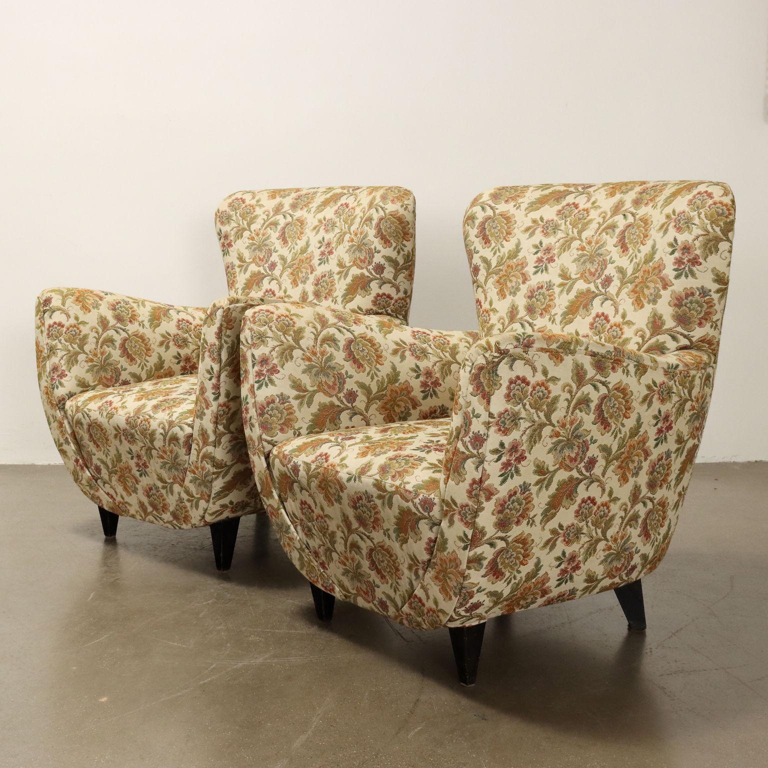 Coppia di Poltrone con Tessuto Jacquard, Anni 50 (Moderne der Mitte des Jahrhunderts) im Angebot