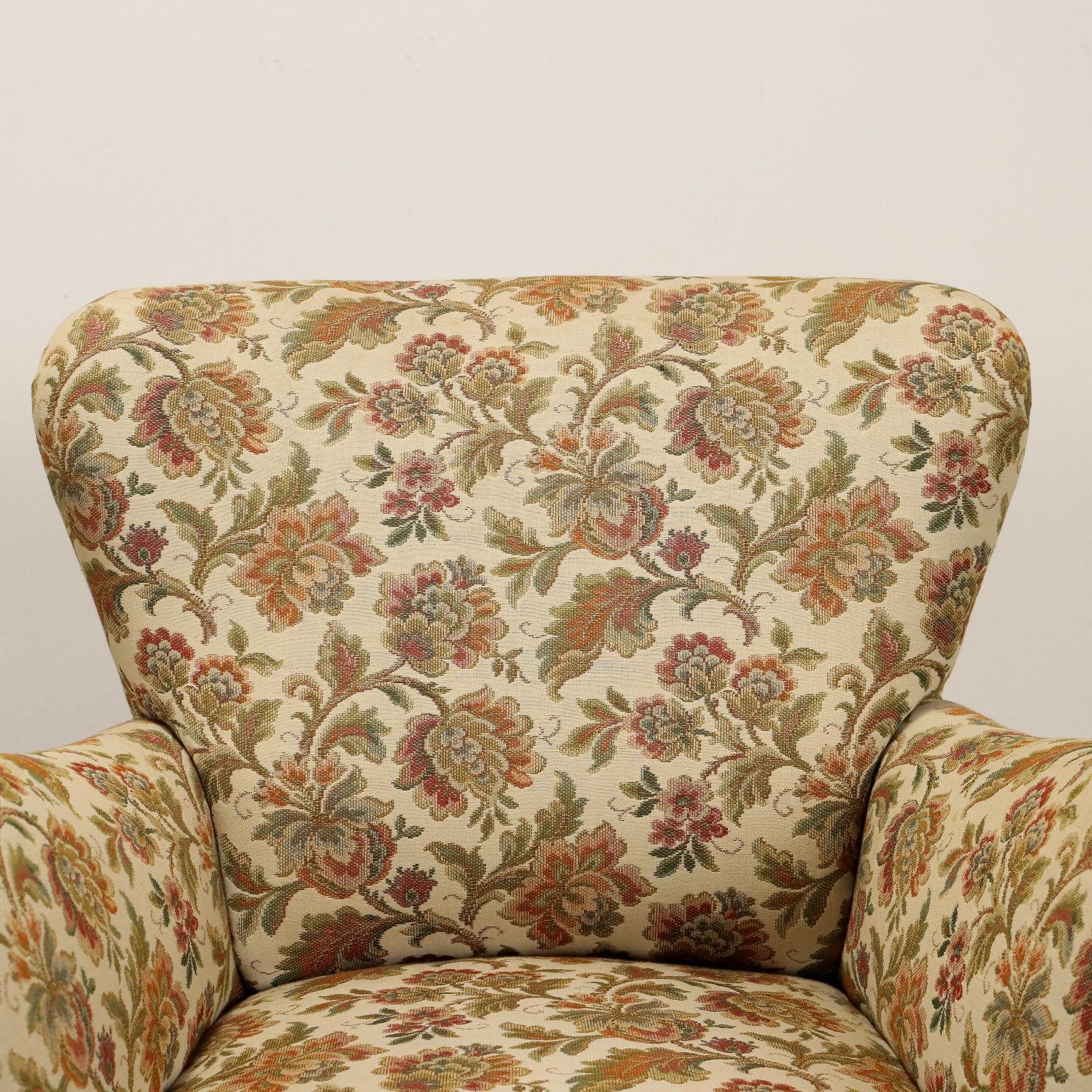Coppia di Poltrone con Tessuto Jacquard, Anni 50 (Moderne der Mitte des Jahrhunderts) im Angebot