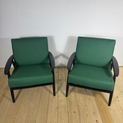 Pair of Danish armchairs in teak and Scandinavian Modern fabric, 1960s