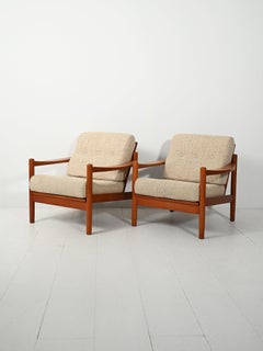 Pair of Danish armchairs with 1950s beige cushions