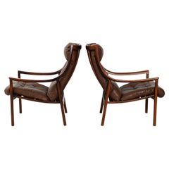 Pair of Danish armchairs by JM Birking in brown leather