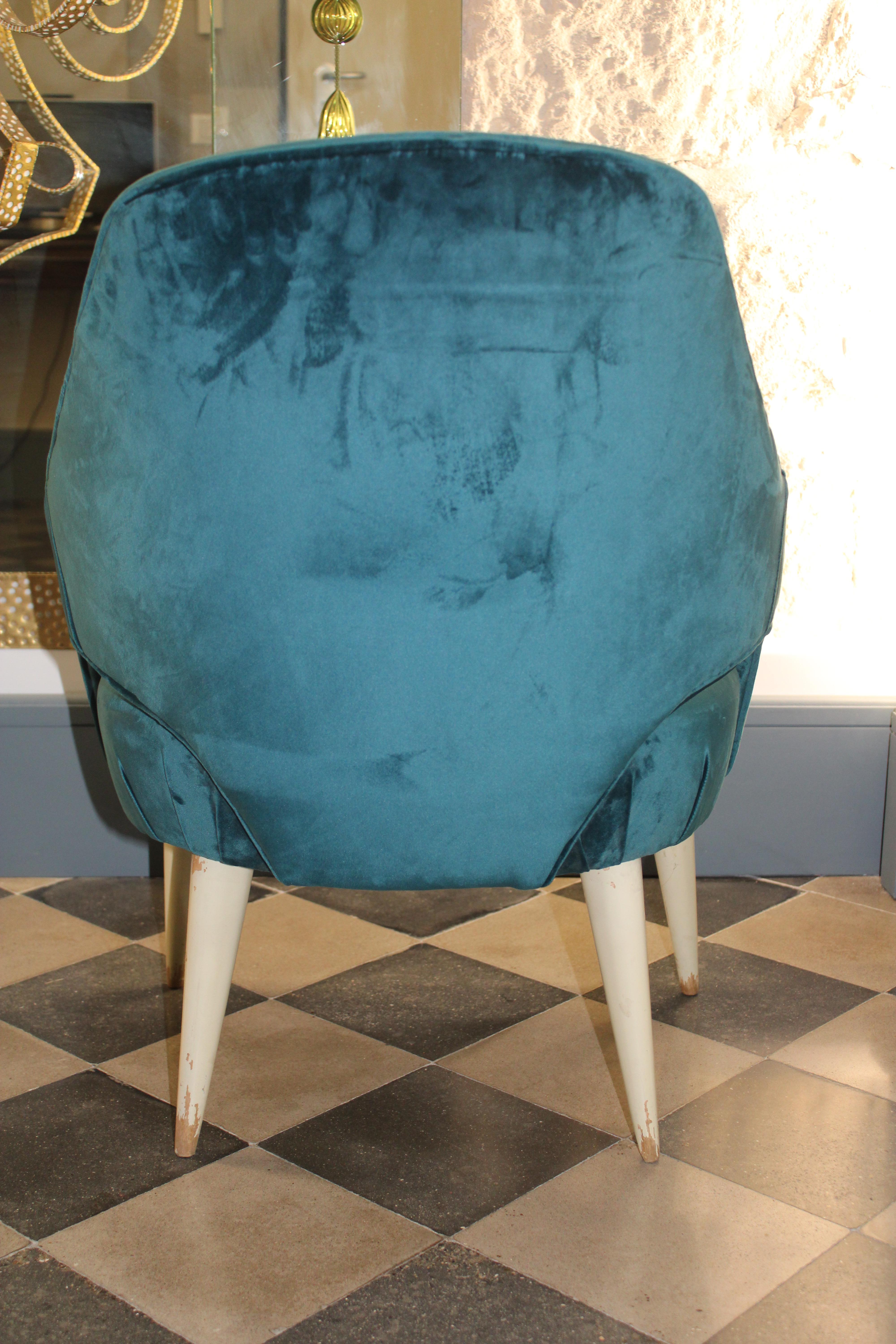 Paar Dassi 1950 Italia Sessel Grüner Samt Weiß Lackiert Holzfüße (Mid-20th Century) im Angebot