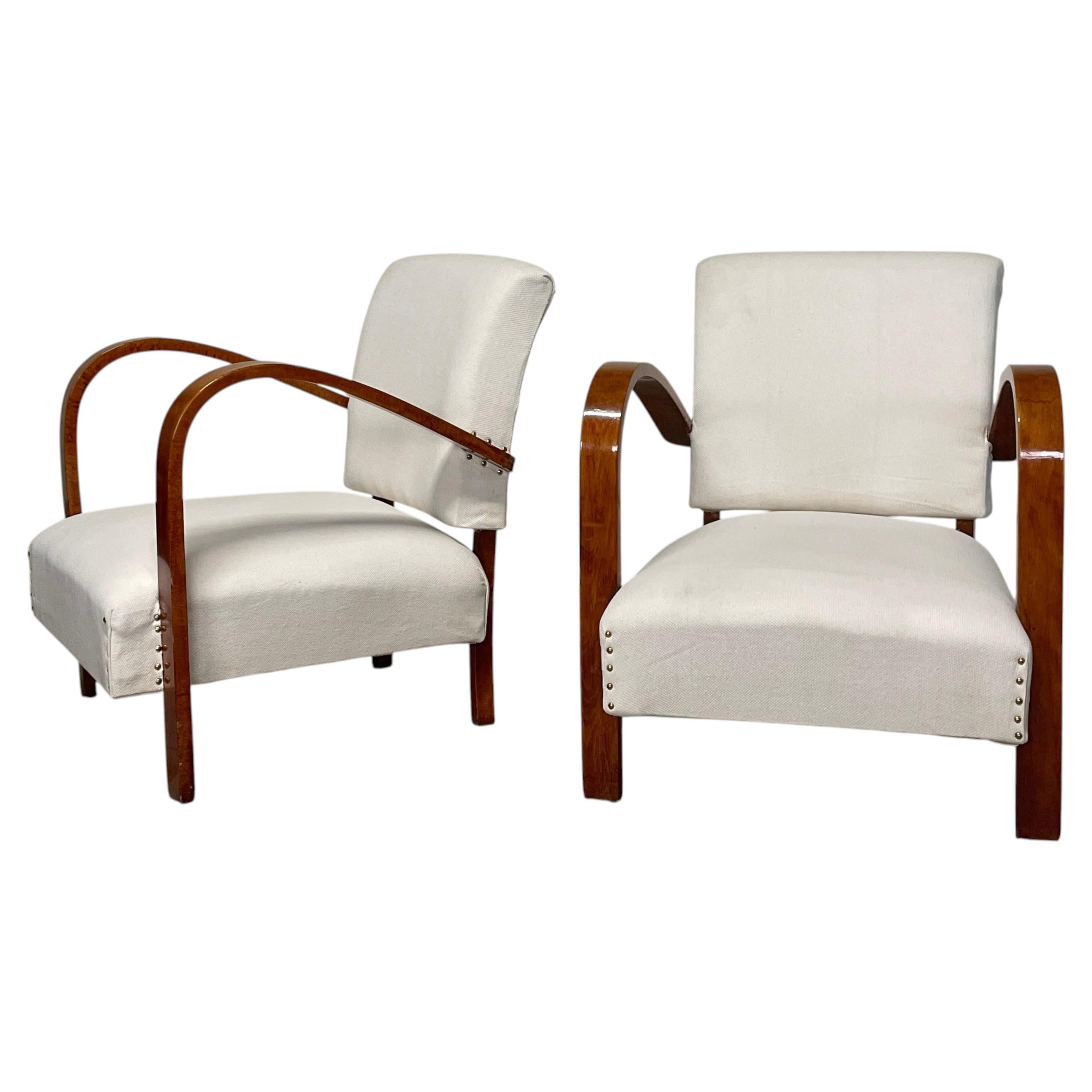 Paire de fauteuils Art déco en bois courbé, fabrication italienne, années 30-40 en vente