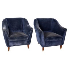 Coppia di poltrone design anni 50 velluto blu design Italiano