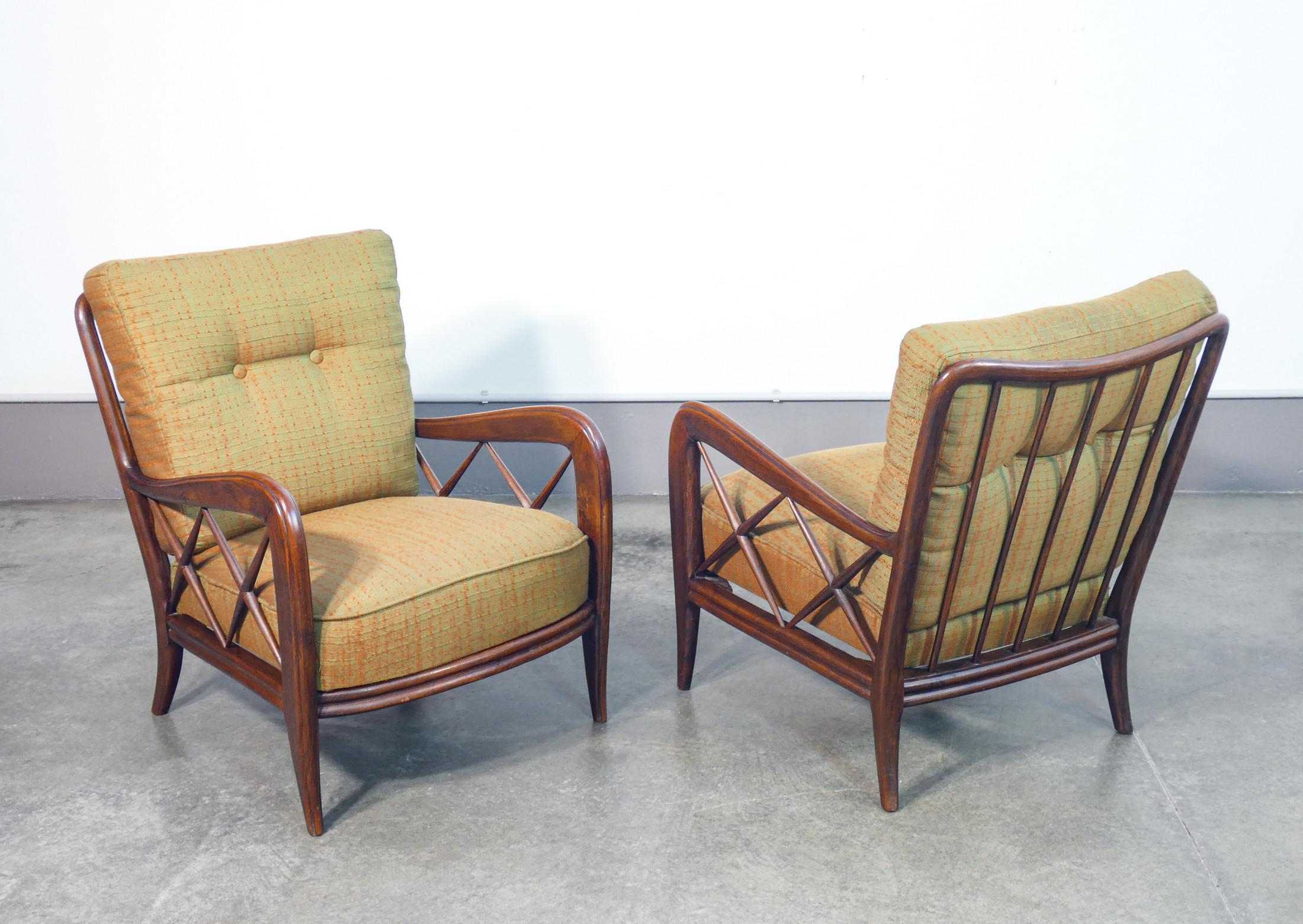 Pair of armchairs
design Paolo BUFFA,
solid wood.

ORIGIN
Italy

PERIOD
1940s

DESIGNER
Paolo BUFFA (1903-1970) was an Italian furniture designer known for his unique style that fused elements of Neoclassicism and Art Deco with a fluid