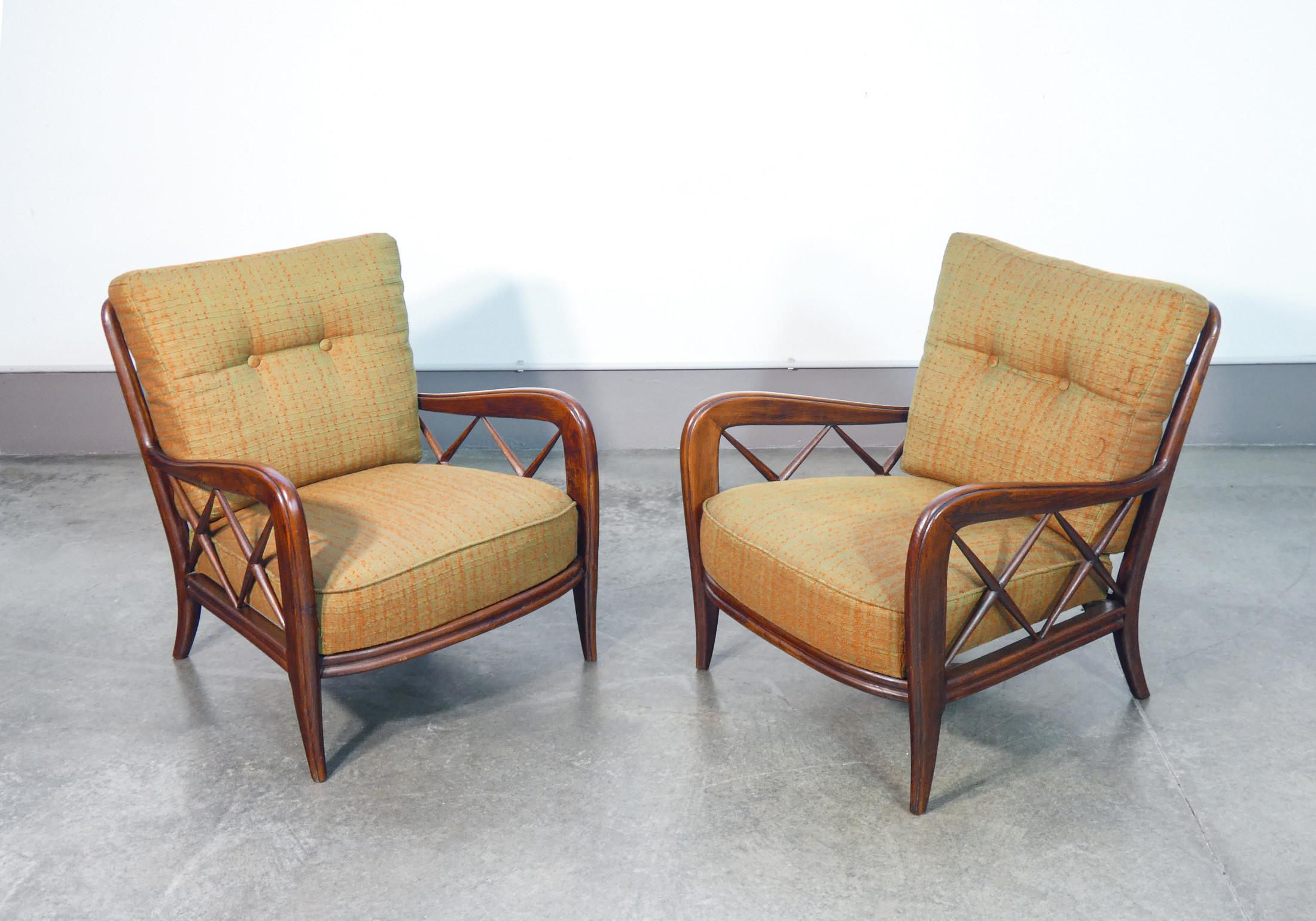 Italian Pair of armchairs design Paolo BUFFA, in solid wood. Italy, 1940s