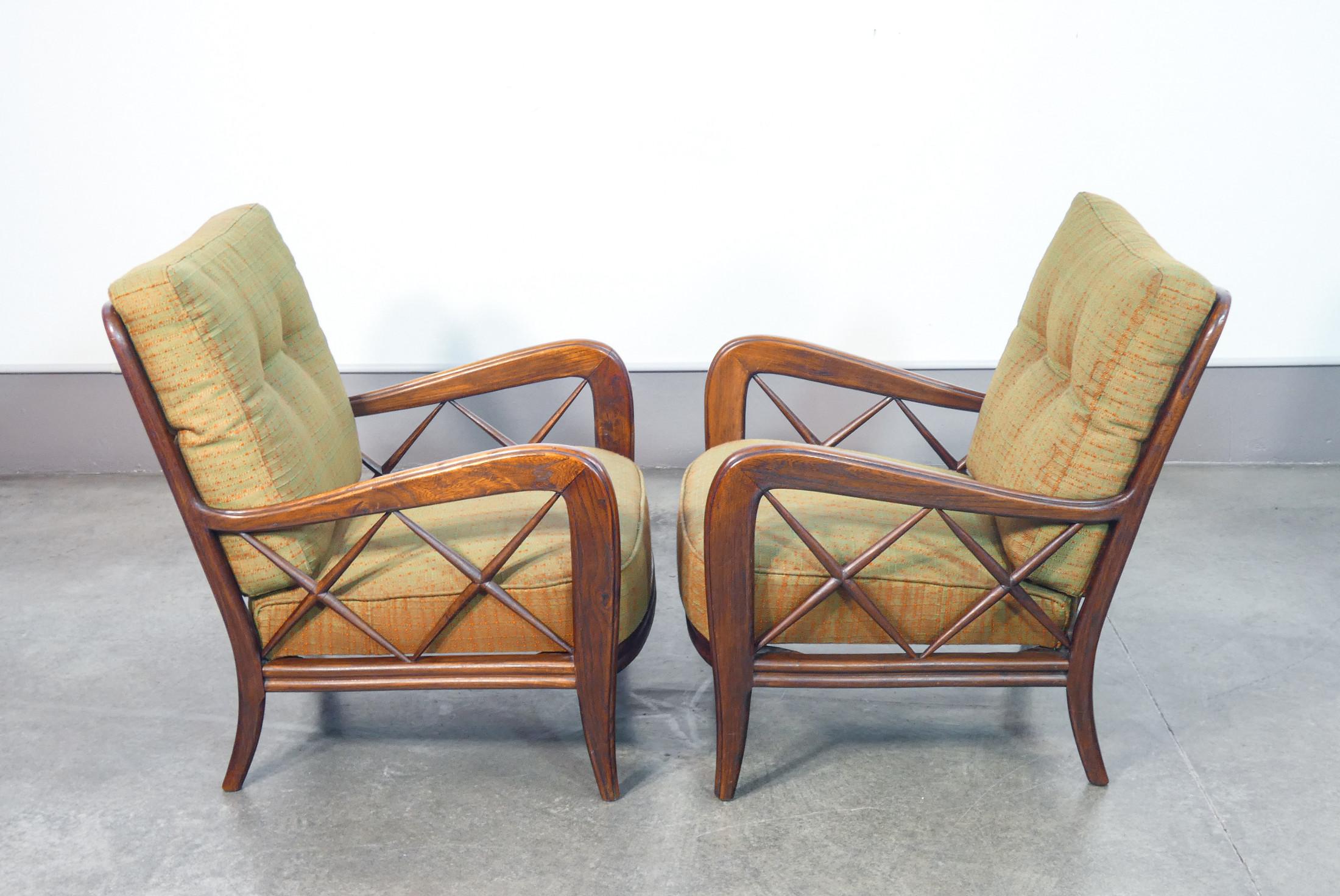 Mid-20th Century Pair of armchairs design Paolo BUFFA, in solid wood. Italy, 1940s