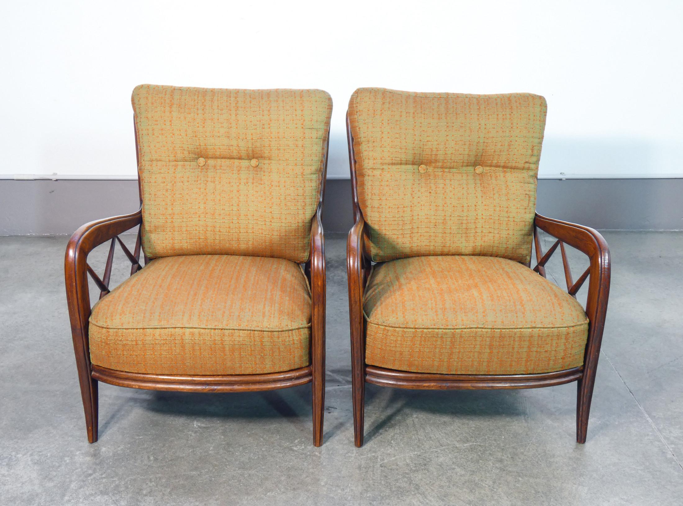Wood Pair of armchairs design Paolo BUFFA, in solid wood. Italy, 1940s