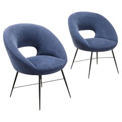 Coppia di Poltrone di Silvio Cavatorta Anni 60 blu